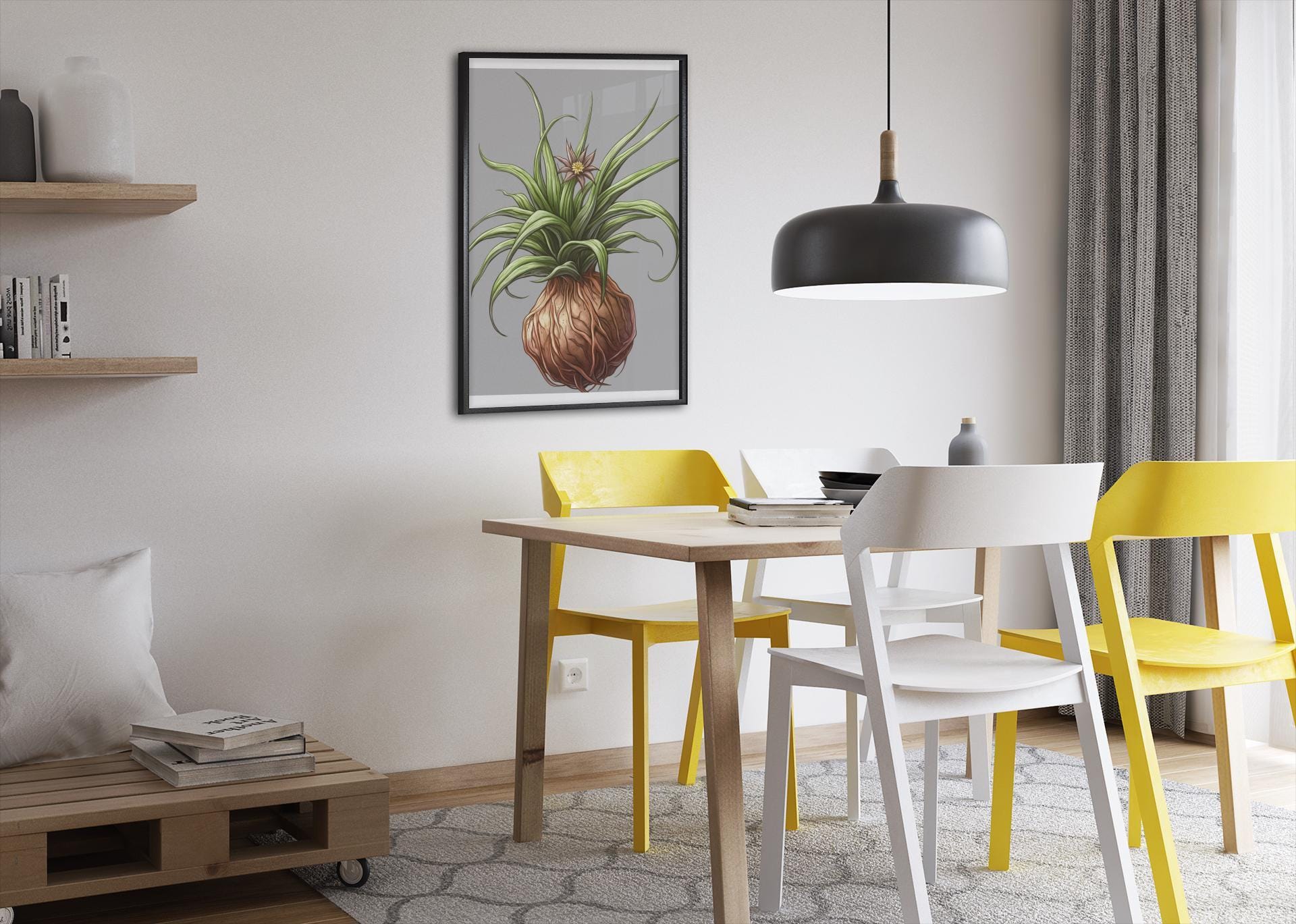 Climbing Onion Plant Print  Bowiea volubilis Wall Art | Botanical Bulb Art with Vines & Star Flowers | Unique Greenery Home Decor Framed - Toddcraft