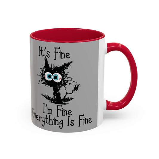 Colorful Funny Mugs - "I'm Fine Everything Is Fine" Scared Cat Graphic Coffee Cup 11oz & 15oz Gift - Toddcraft