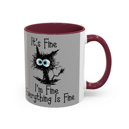 Colorful Funny Mugs - "I'm Fine Everything Is Fine" Scared Cat Graphic Coffee Cup 11oz & 15oz Gift - Toddcraft
