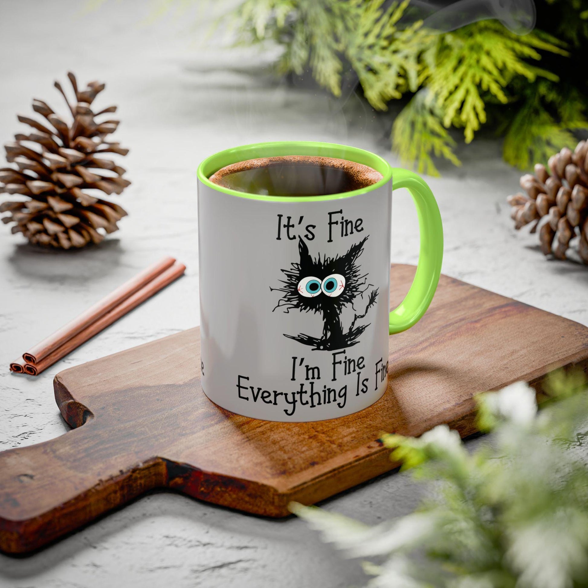 Colorful Funny Mugs - "I'm Fine Everything Is Fine" Scared Cat Graphic Coffee Cup 11oz & 15oz Gift - Toddcraft