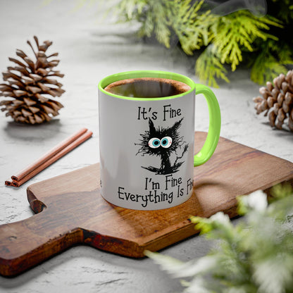 Colorful Funny Mugs - "I'm Fine Everything Is Fine" Scared Cat Graphic Coffee Cup 11oz & 15oz Gift - Toddcraft