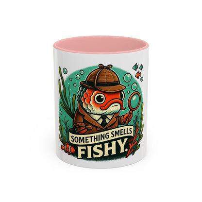 Funny Fish Detective Coffee Mug - 11oz & 15oz Sherlock Holmes Inspired Fish Humor Gift, Something Fishy Going On Accent Cup - Toddcraft