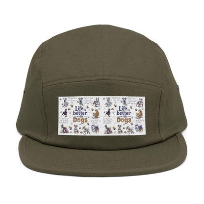 Life's Better with Dogs 5-Panel Cap: Embroidered Hat for Pet Lovers and Canine Enthusiasts - Toddcraft