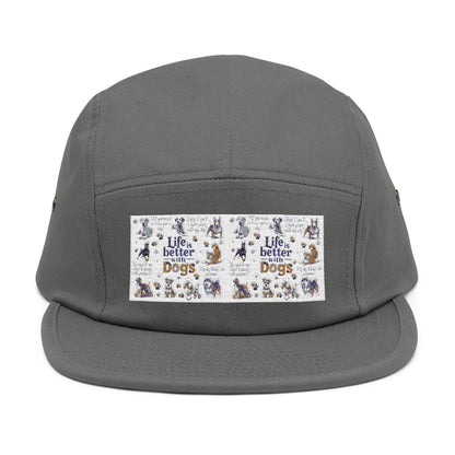 Life's Better with Dogs 5-Panel Cap: Embroidered Hat for Pet Lovers and Canine Enthusiasts - Toddcraft