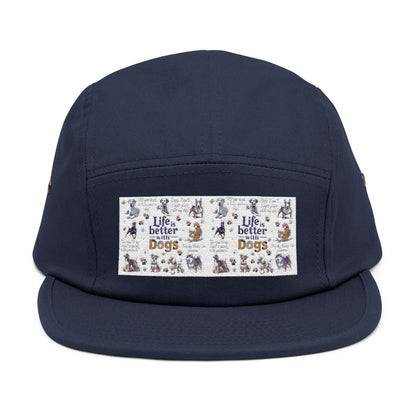 Life's Better with Dogs 5-Panel Cap: Embroidered Hat for Pet Lovers and Canine Enthusiasts - Toddcraft