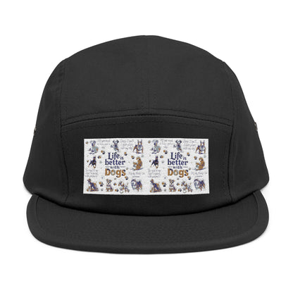Life's Better with Dogs 5-Panel Cap: Embroidered Hat for Pet Lovers and Canine Enthusiasts - Toddcraft