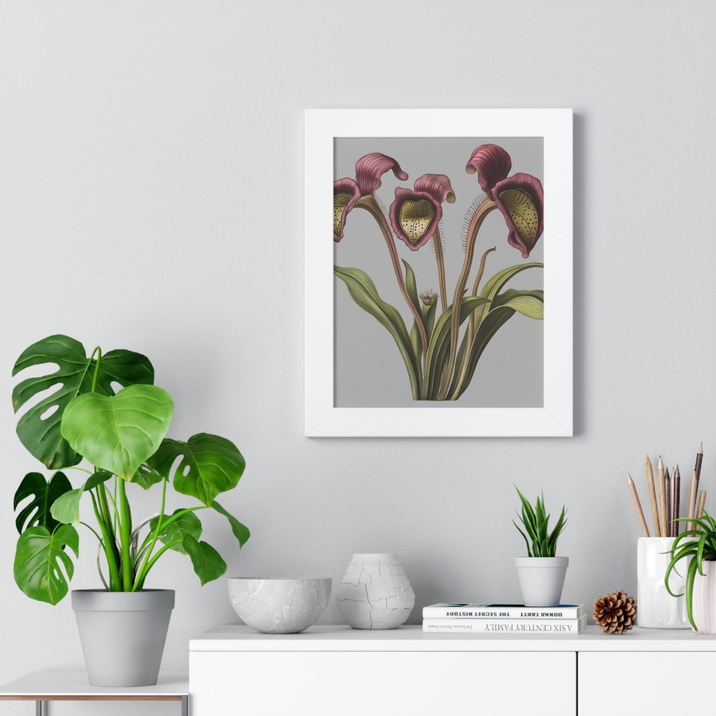 Pitcher Plant Wall Art Print, Carnivorous Plant Botanical Poster, Framed Vertical Nature Decor for Plant Lovers & Nature Enthusiasts - Toddcraft