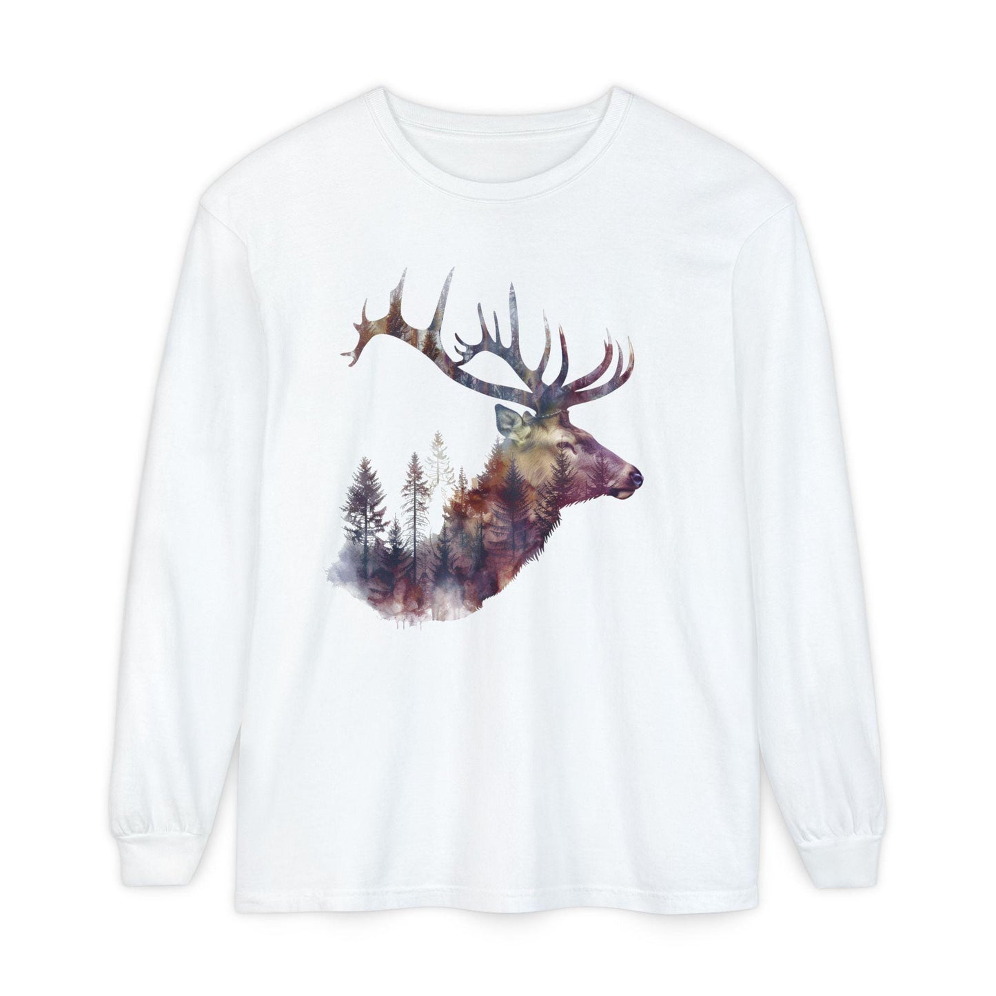 Elk Graphic T-Shirt Unisex Garment-Dyed Long Sleeve Hunters Paradise Nature Lovers Majestic Antlers Tee - Toddcraft