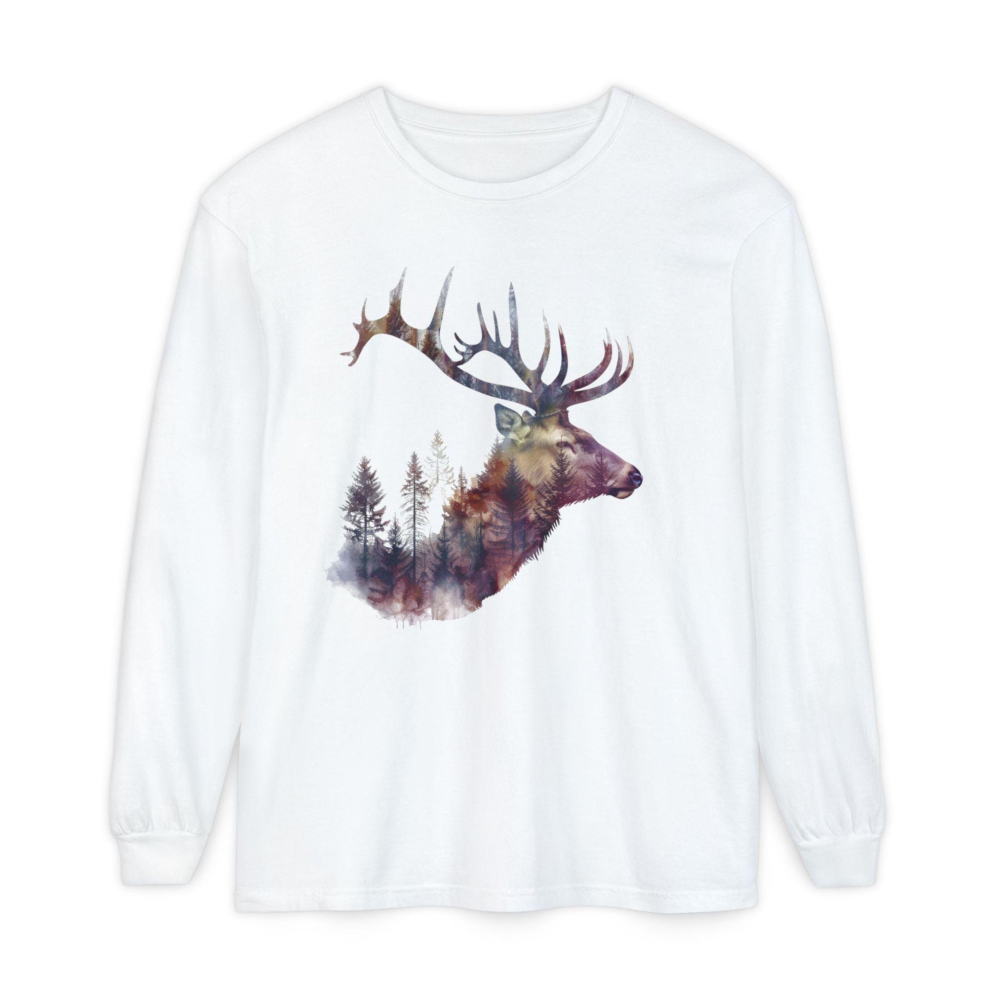 Elk Graphic T-Shirt Unisex Garment-Dyed Long Sleeve Hunters Paradise Nature Lovers Majestic Antlers Tee - Toddcraft