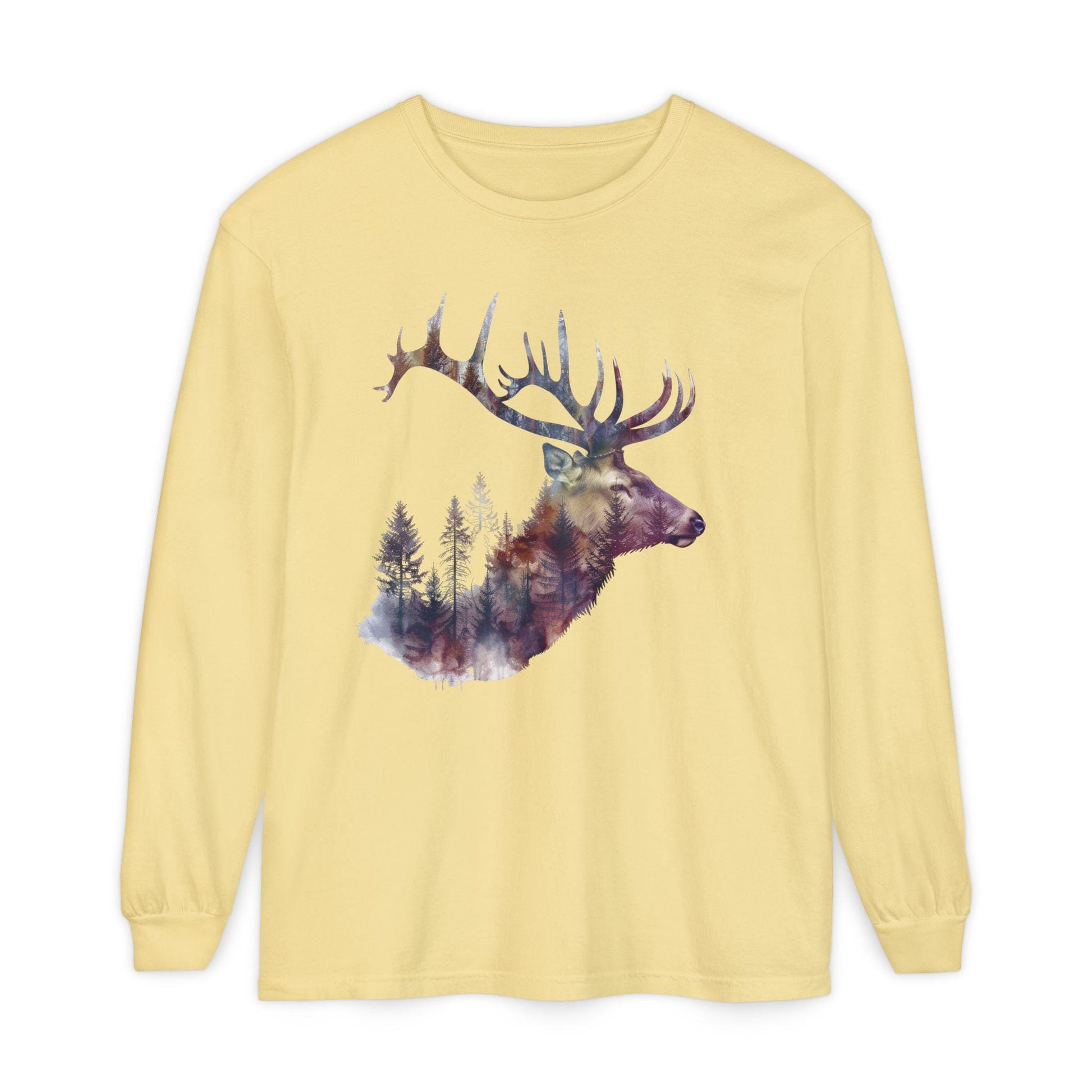 Elk Graphic T-Shirt Unisex Garment-Dyed Long Sleeve Hunters Paradise Nature Lovers Majestic Antlers Tee - Toddcraft