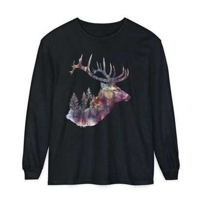 Elk Graphic T-Shirt Unisex Garment-Dyed Long Sleeve Hunters Paradise Nature Lovers Majestic Antlers Tee - Toddcraft