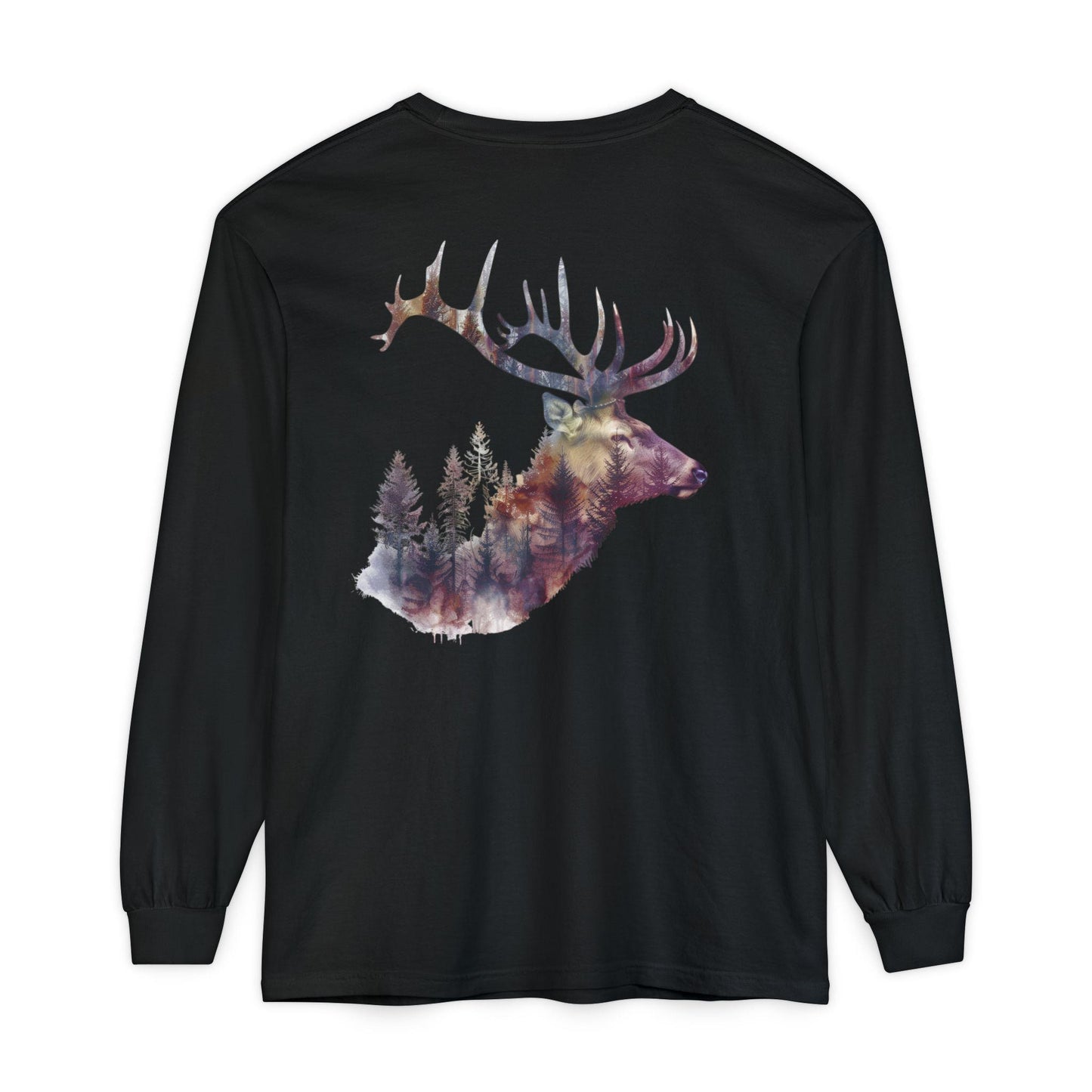 Elk Graphic T-Shirt Unisex Garment-Dyed Long Sleeve Hunters Paradise Nature Lovers Majestic Antlers Tee - Toddcraft
