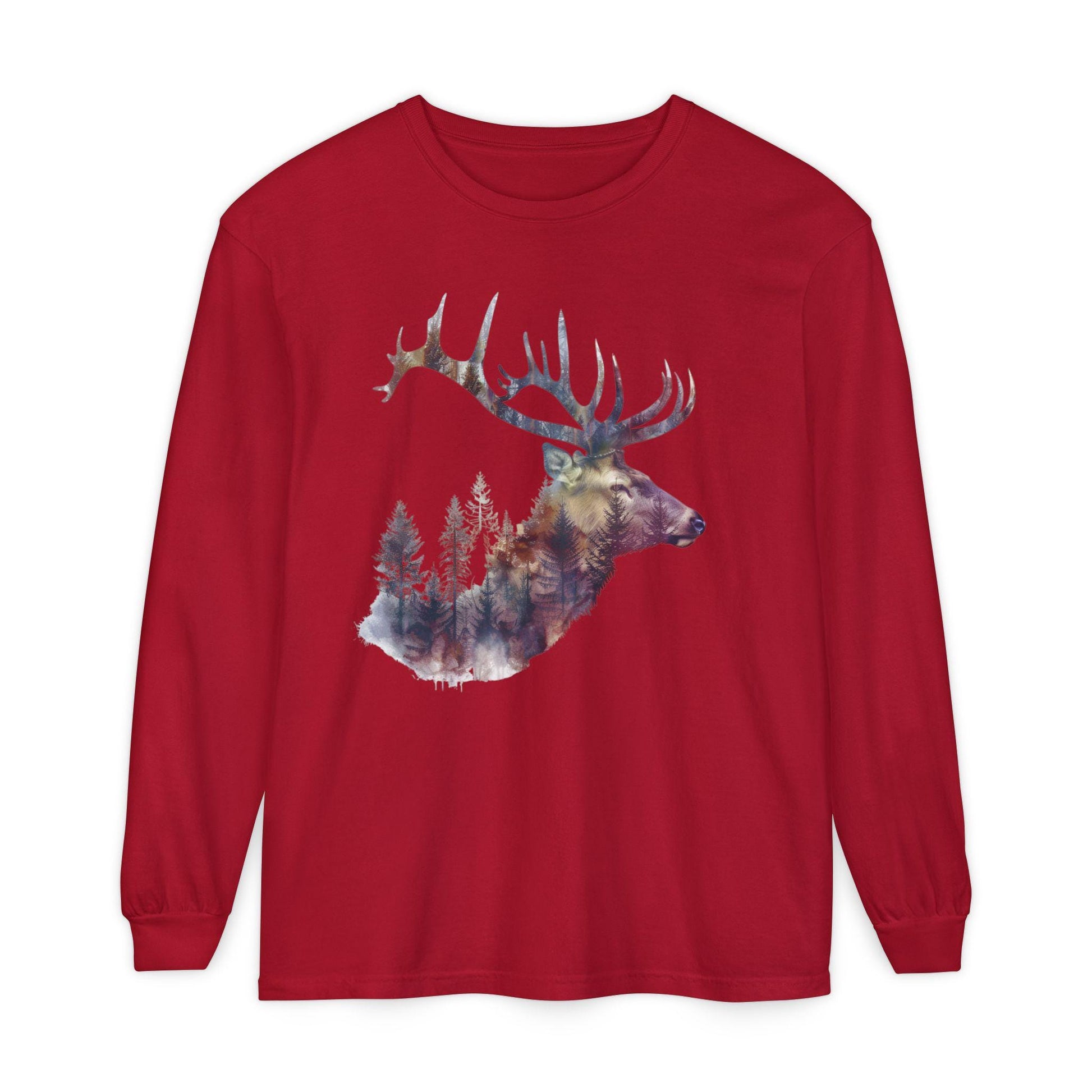 Elk Graphic T-Shirt Unisex Garment-Dyed Long Sleeve Hunters Paradise Nature Lovers Majestic Antlers Tee - Toddcraft