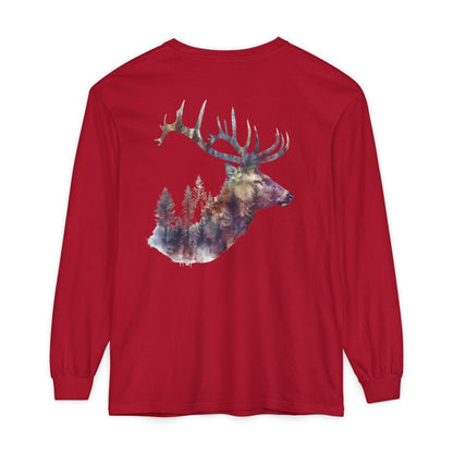 Elk Graphic T-Shirt Unisex Garment-Dyed Long Sleeve Hunters Paradise Nature Lovers Majestic Antlers Tee - Toddcraft