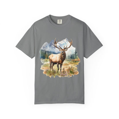 Elk T-Shirt Unisex Garment-Dyed Hunter Shirt Outdoorsman Rugged Individual Pasture Wildlife Tee - Toddcraft