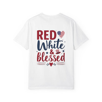 Red White and Blessed Unisex Garment-Dyed T-shirt 4th of July Memorial day present For any patriotic People you know Group shirt for the 4th - Toddcraft