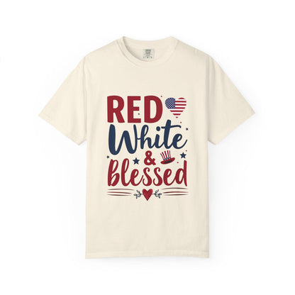 Red White and Blessed Unisex Garment-Dyed T-shirt 4th of July Memorial day present For any patriotic People you know Group shirt for the 4th - Toddcraft
