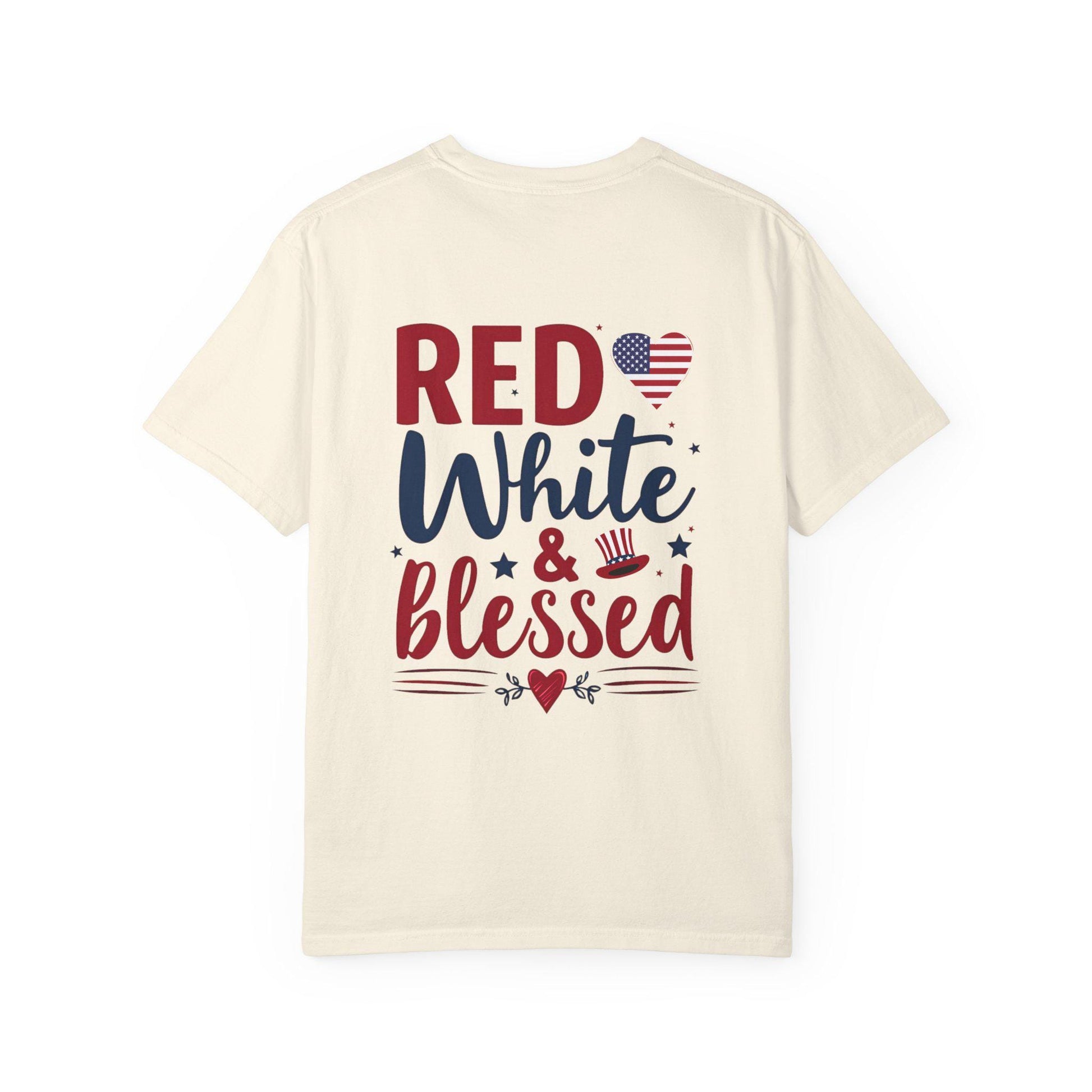 Red White and Blessed Unisex Garment-Dyed T-shirt 4th of July Memorial day present For any patriotic People you know Group shirt for the 4th - Toddcraft