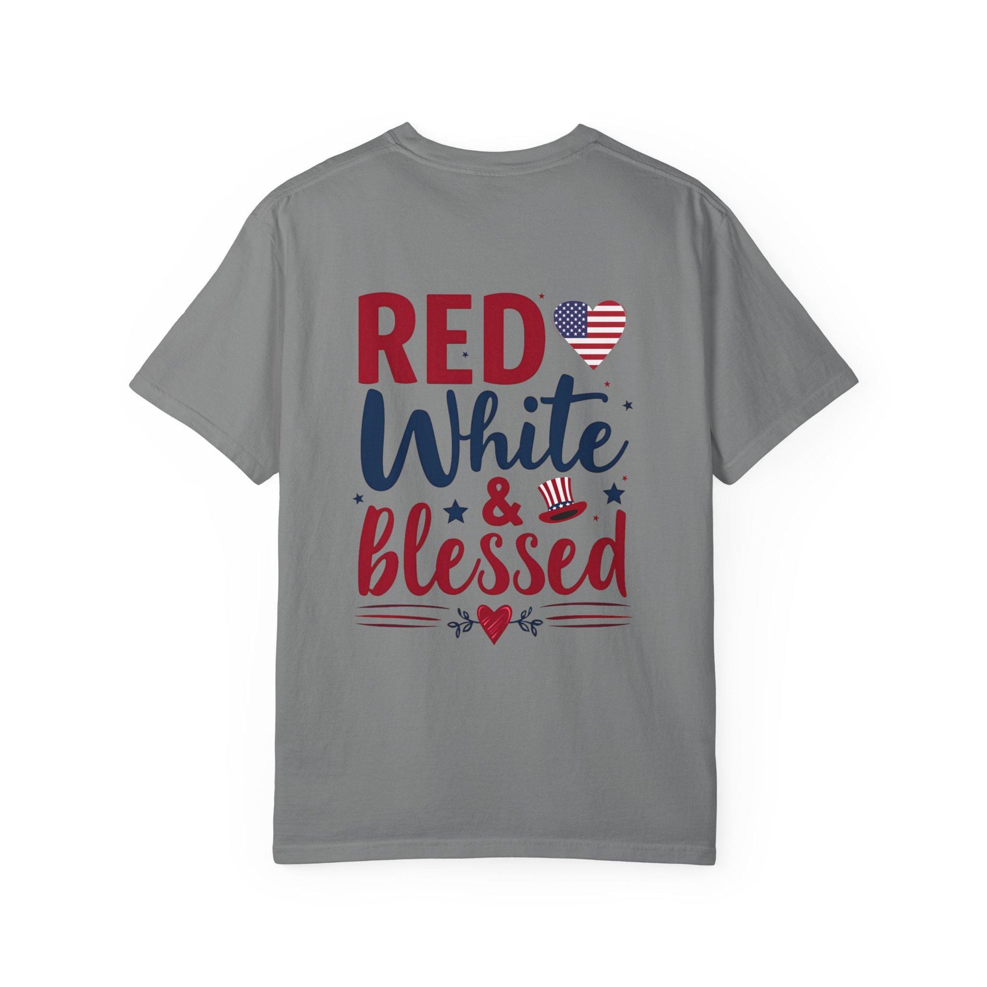 Red White and Blessed Unisex Garment-Dyed T-shirt 4th of July Memorial day present For any patriotic People you know Group shirt for the 4th - Toddcraft