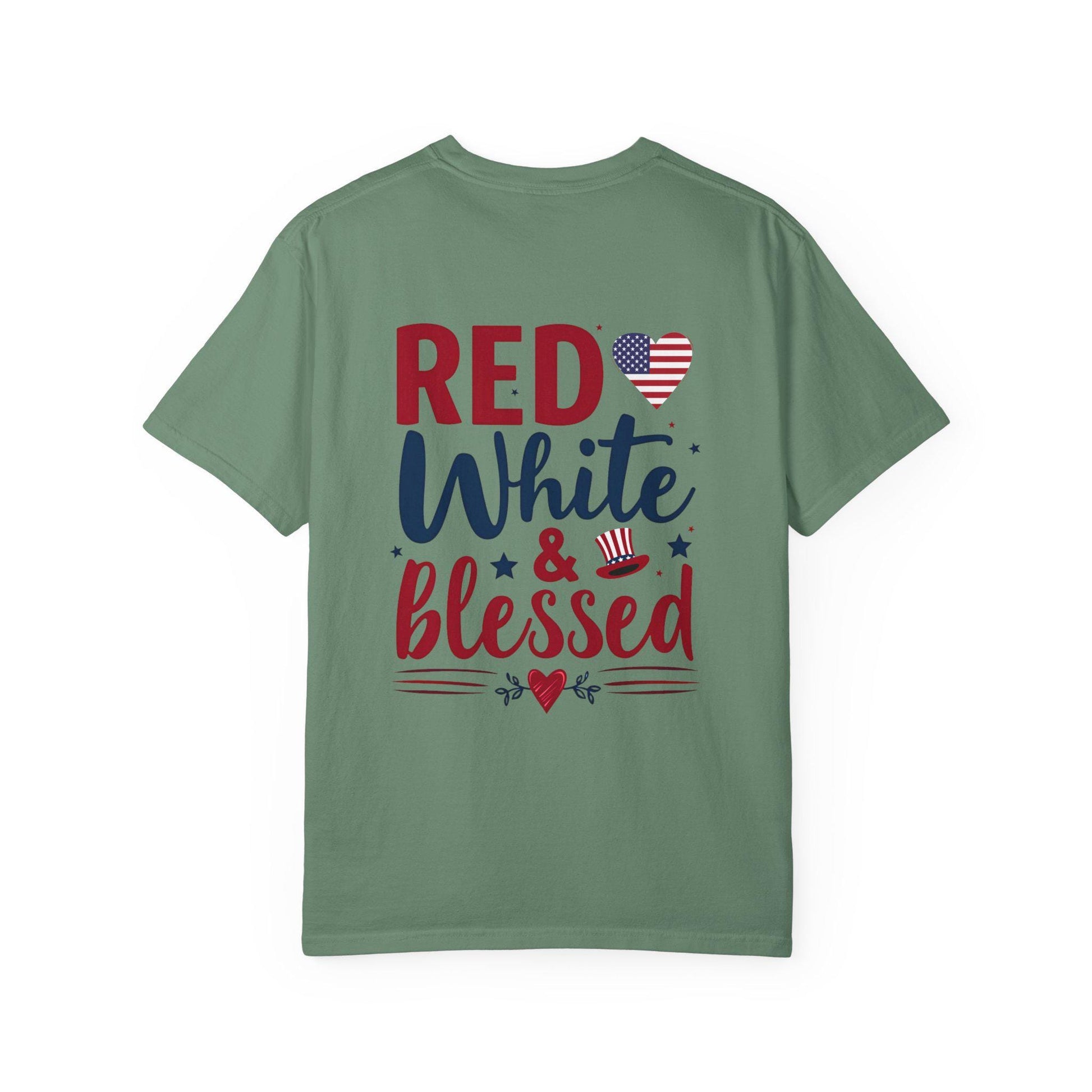 Red White and Blessed Unisex Garment-Dyed T-shirt 4th of July Memorial day present For any patriotic People you know Group shirt for the 4th - Toddcraft