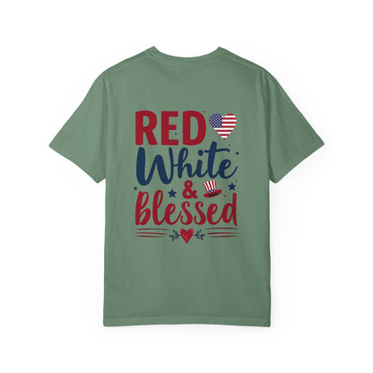 Red White and Blessed Unisex Garment-Dyed T-shirt 4th of July Memorial day present For any patriotic People you know Group shirt for the 4th - Toddcraft