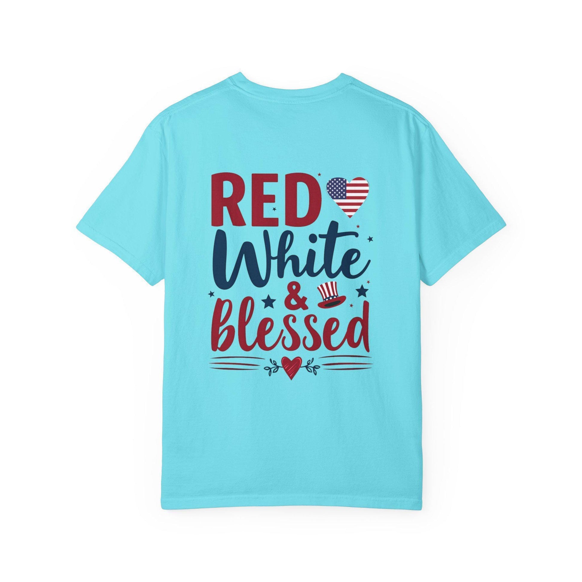 Red White and Blessed Unisex Garment-Dyed T-shirt 4th of July Memorial day present For any patriotic People you know Group shirt for the 4th - Toddcraft