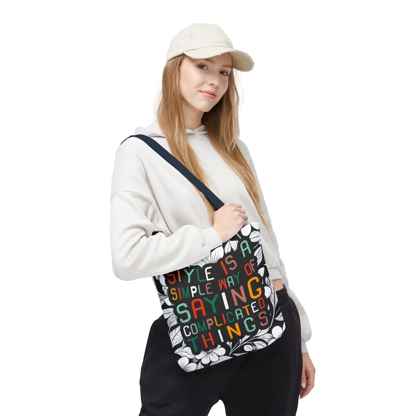 Style Says It All Tote Bag  AOP Minimalist Fashion Statement, Chic Quote Bag, Everyday Carry with Meaning - Toddcraft