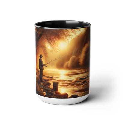 Two-Tone 15oz Fishing & Camping Mug: Outdoor Adventure Coffee Cup Gift for Nature Lovers - Toddcraft