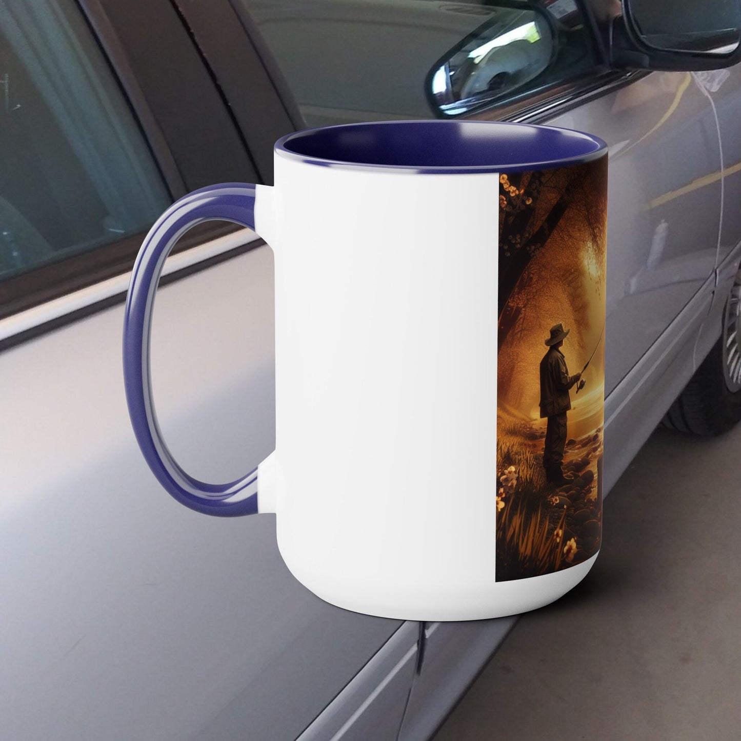 Two-Tone 15oz Fishing & Camping Mug: Outdoor Adventure Coffee Cup Gift for Nature Lovers - Toddcraft