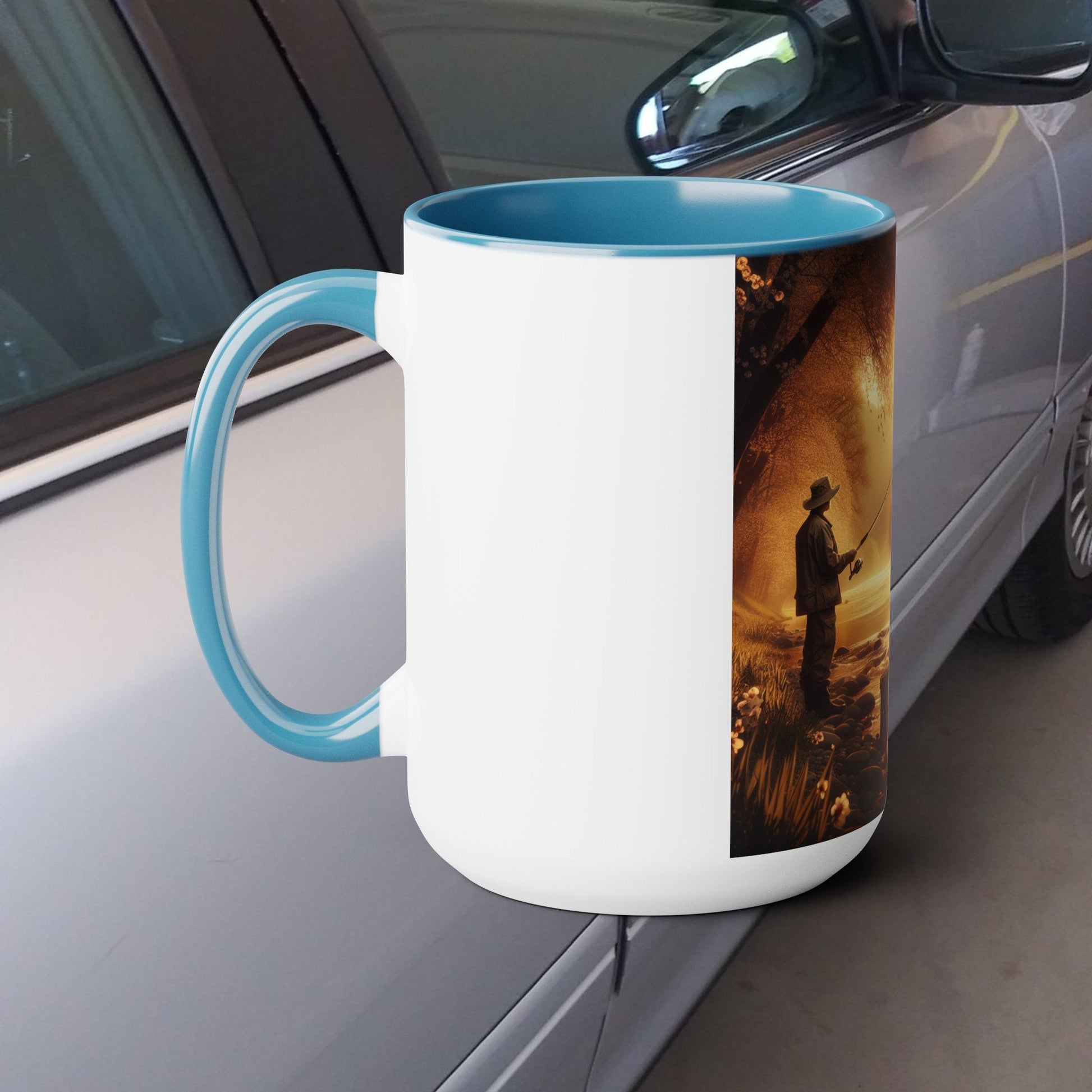 Two-Tone 15oz Fishing & Camping Mug: Outdoor Adventure Coffee Cup Gift for Nature Lovers - Toddcraft