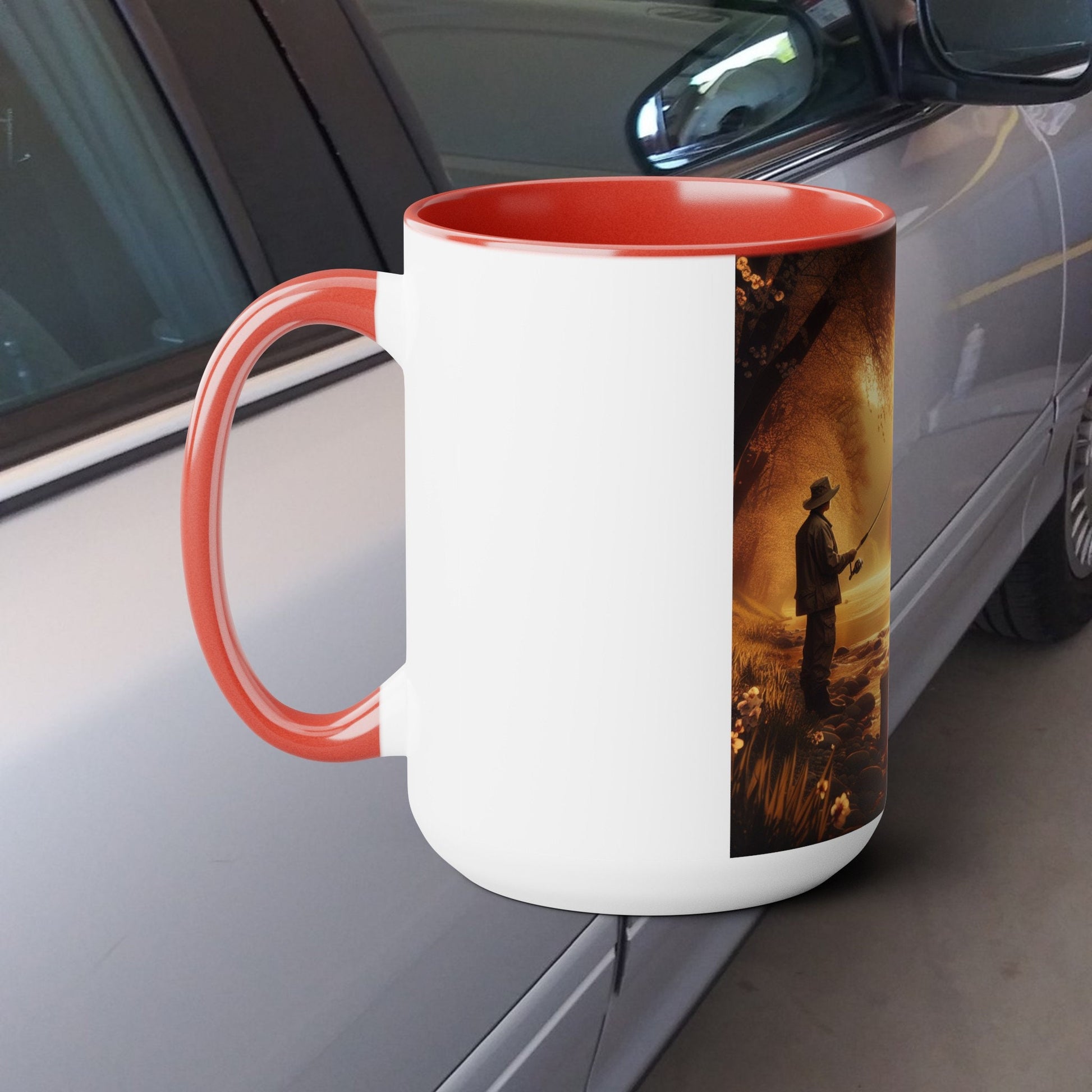 Two-Tone 15oz Fishing & Camping Mug: Outdoor Adventure Coffee Cup Gift for Nature Lovers - Toddcraft