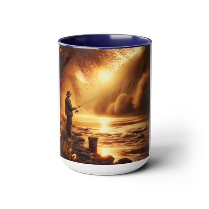 Two-Tone 15oz Fishing & Camping Mug: Outdoor Adventure Coffee Cup Gift for Nature Lovers - Toddcraft