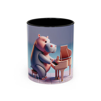 Whimsical Hippo Pianist Coffee Mug: 11oz/15oz Ceramic Gift for Music Lovers & Piano Enthusiasts - Toddcraft