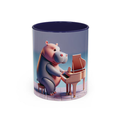 Whimsical Hippo Pianist Coffee Mug: 11oz/15oz Ceramic Gift for Music Lovers & Piano Enthusiasts - Toddcraft