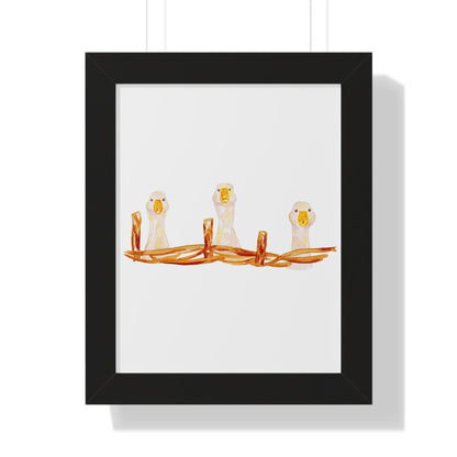 White Geese Nursery Wall Art Poster, 3 Watercolor Goose Heads Vertical Framed Print with Gold Ribbon, Unique Baby Room Decor - Toddcraft