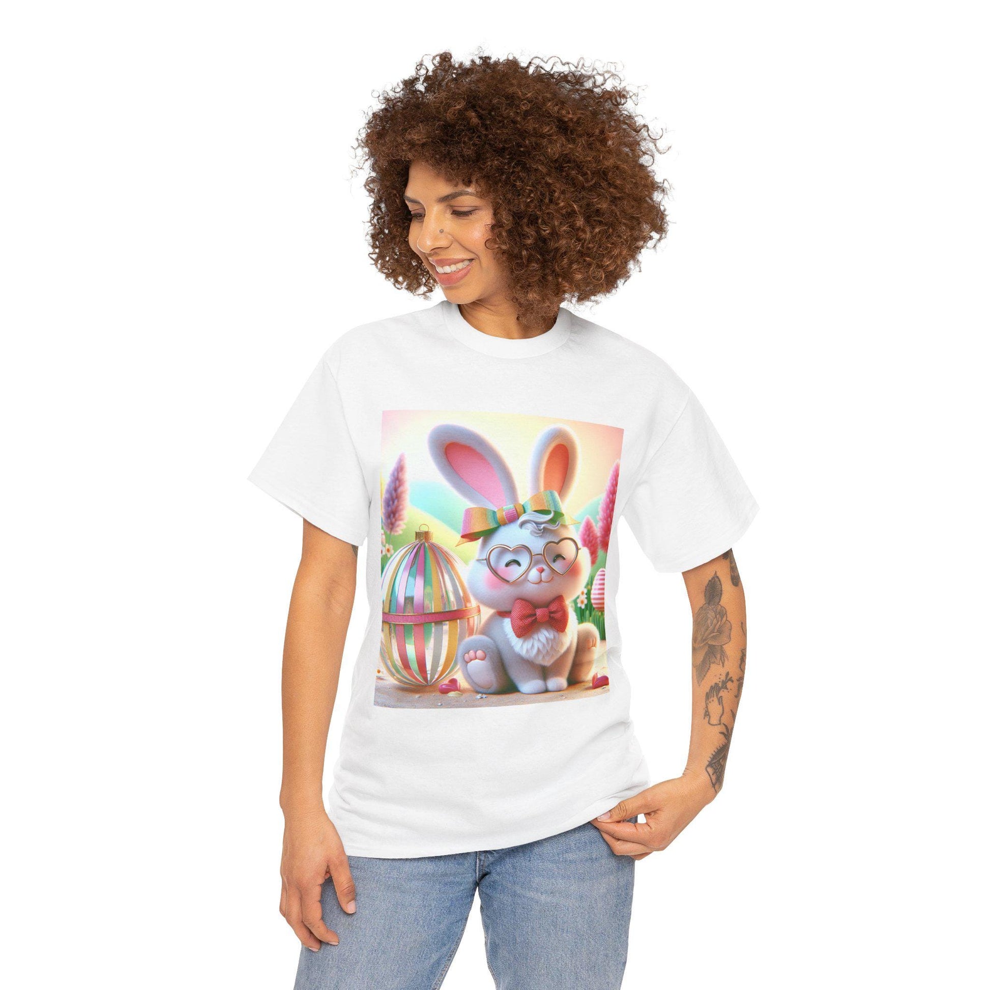 Easter Rabbit T-Shirt Unisex Heavyweight Cotton Tee Spring Holiday Fashion Cute Bunny Top - Toddcraft