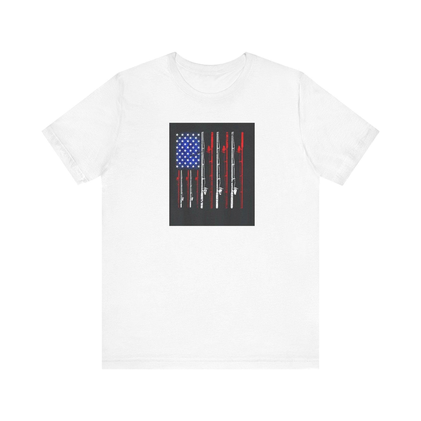 Fishing Rods T-Shirt with American Flag Background, Unisex Jersey Tee, Perfect Fathers Day Gift from Mom & Kids - Toddcraft