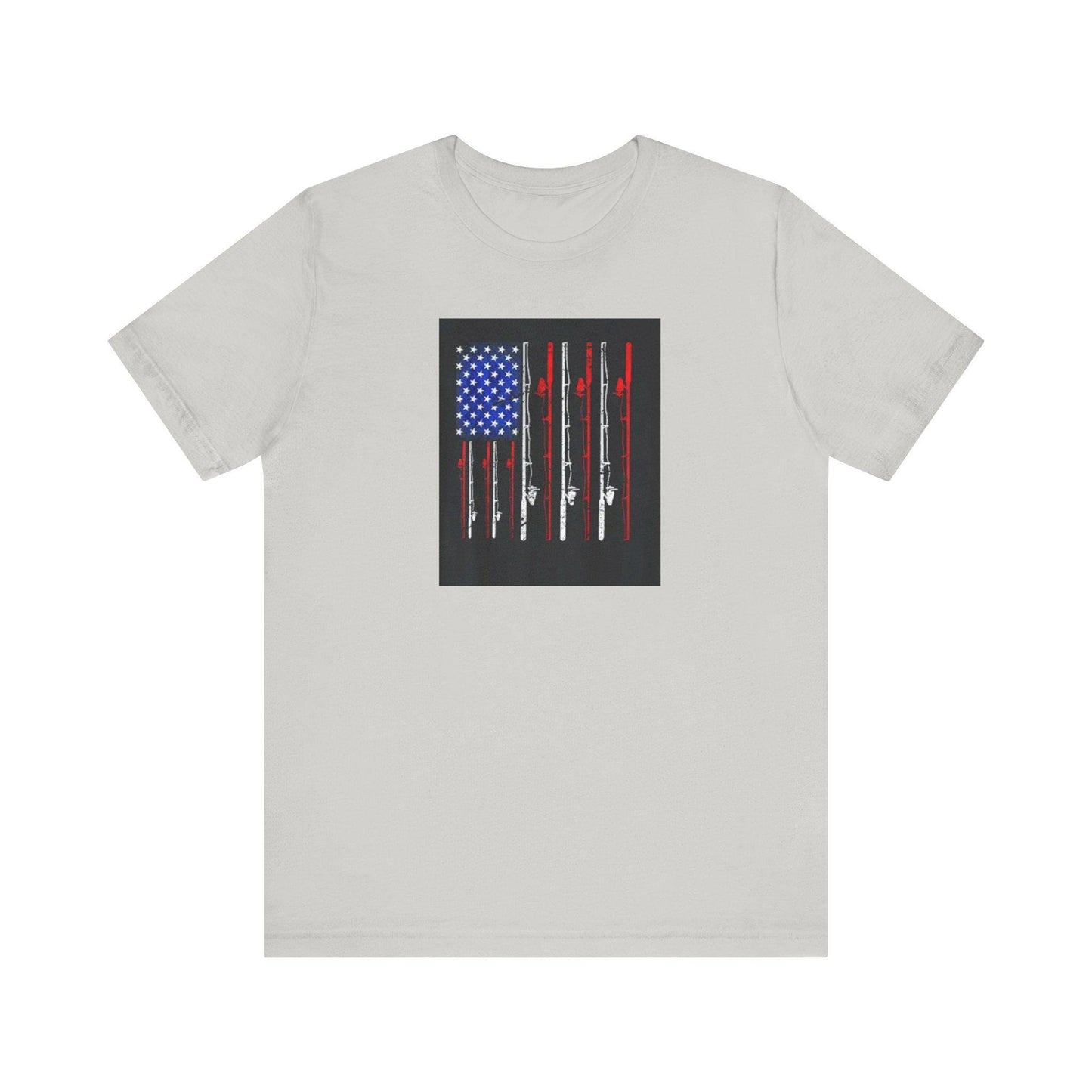 Fishing Rods T-Shirt with American Flag Background, Unisex Jersey Tee, Perfect Fathers Day Gift from Mom & Kids - Toddcraft