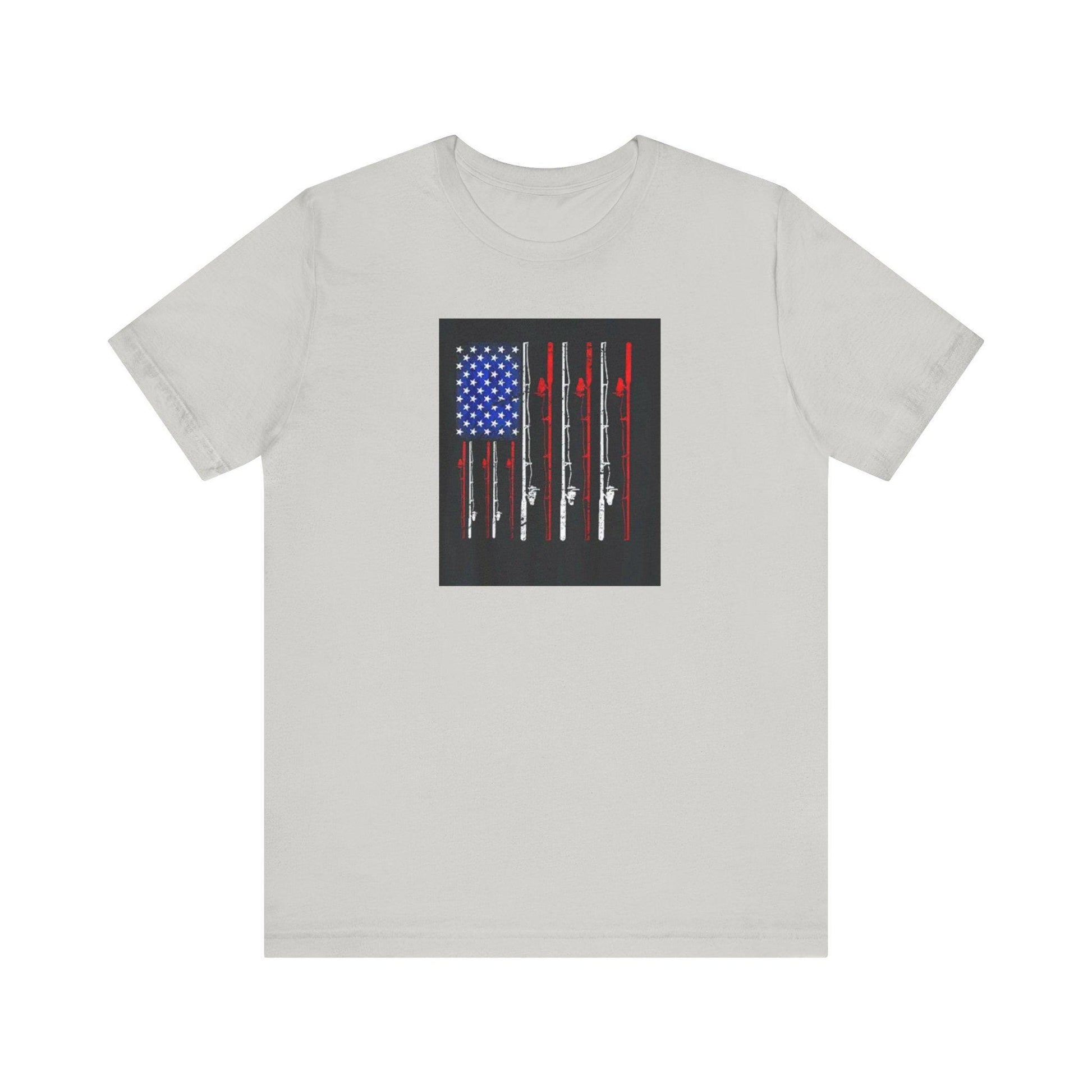 Fishing Rods T-Shirt with American Flag Background, Unisex Jersey Tee, Perfect Fathers Day Gift from Mom & Kids - Toddcraft