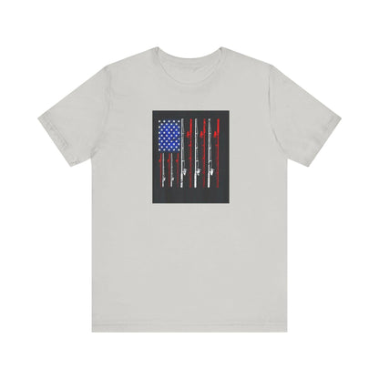 Fishing Rods T-Shirt with American Flag Background, Unisex Jersey Tee, Perfect Fathers Day Gift from Mom & Kids - Toddcraft
