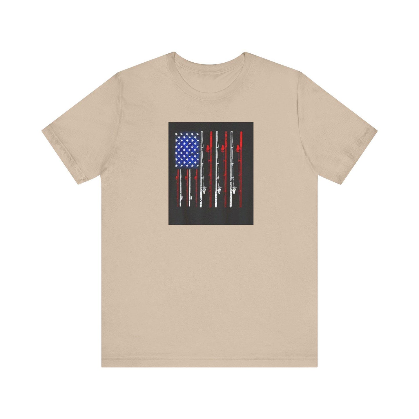 Fishing Rods T-Shirt with American Flag Background, Unisex Jersey Tee, Perfect Fathers Day Gift from Mom & Kids - Toddcraft