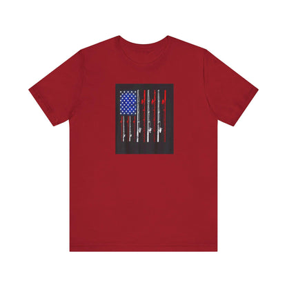 Fishing Rods T-Shirt with American Flag Background, Unisex Jersey Tee, Perfect Fathers Day Gift from Mom & Kids - Toddcraft
