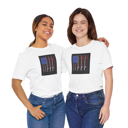 Fishing Rods T-Shirt with American Flag Background, Unisex Jersey Tee, Perfect Fathers Day Gift from Mom & Kids - Toddcraft