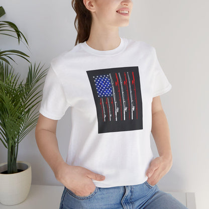 Fishing Rods T-Shirt with American Flag Background, Unisex Jersey Tee, Perfect Fathers Day Gift from Mom & Kids - Toddcraft