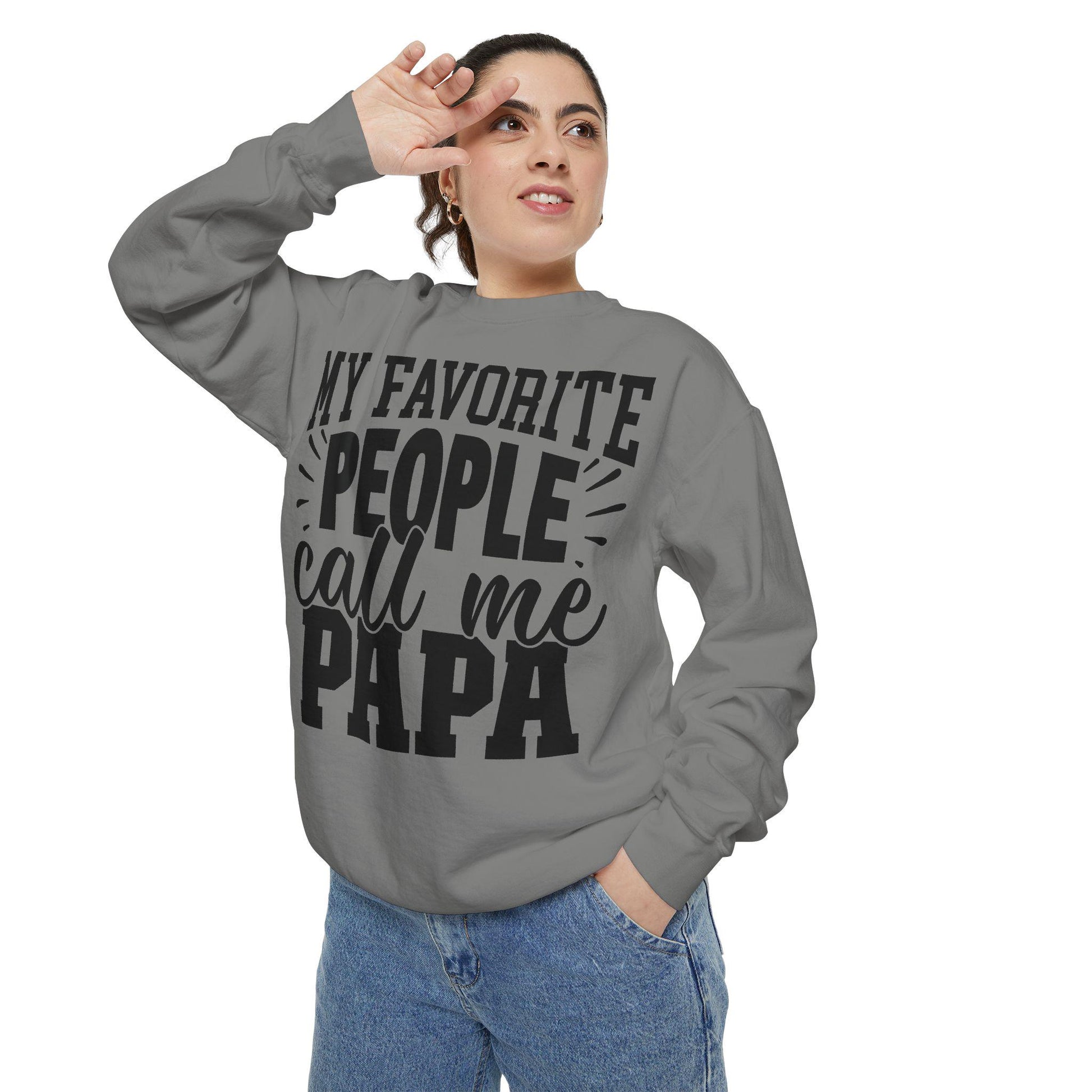 Cozy Papa Sweatshirt: Unisex Garment-Dyed Crewneck for Dad's Day, Family Love Apparel - Toddcraft
