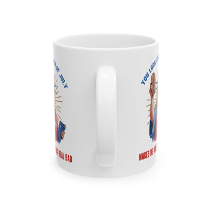 4th of July Ceramic Mug 11oz & 15oz Patriotic Independence Day Coffee Cup Makes Me Want a Hotdog - Toddcraft