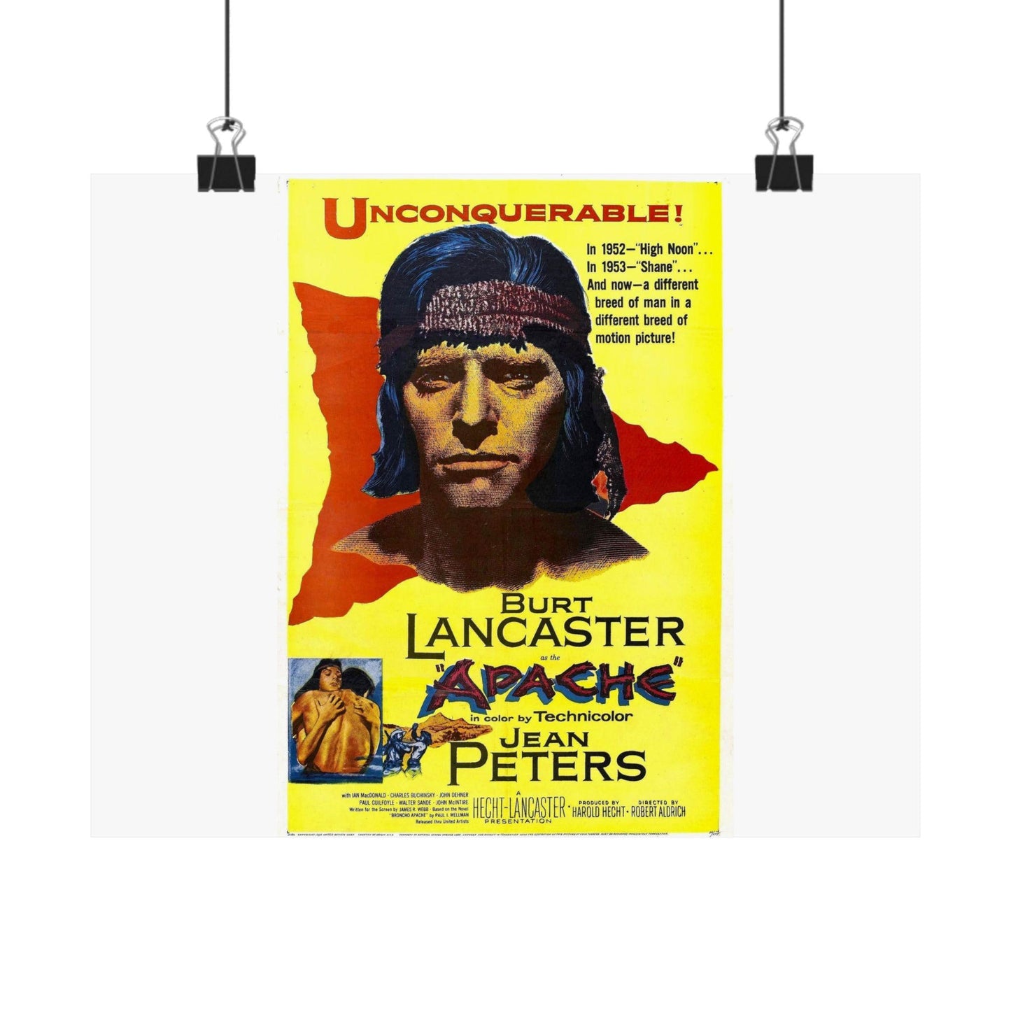 Burt Lancaster Apache Movie Poster - High Definition Matte Horizontal Vintage Wall Art Print - Toddcraft