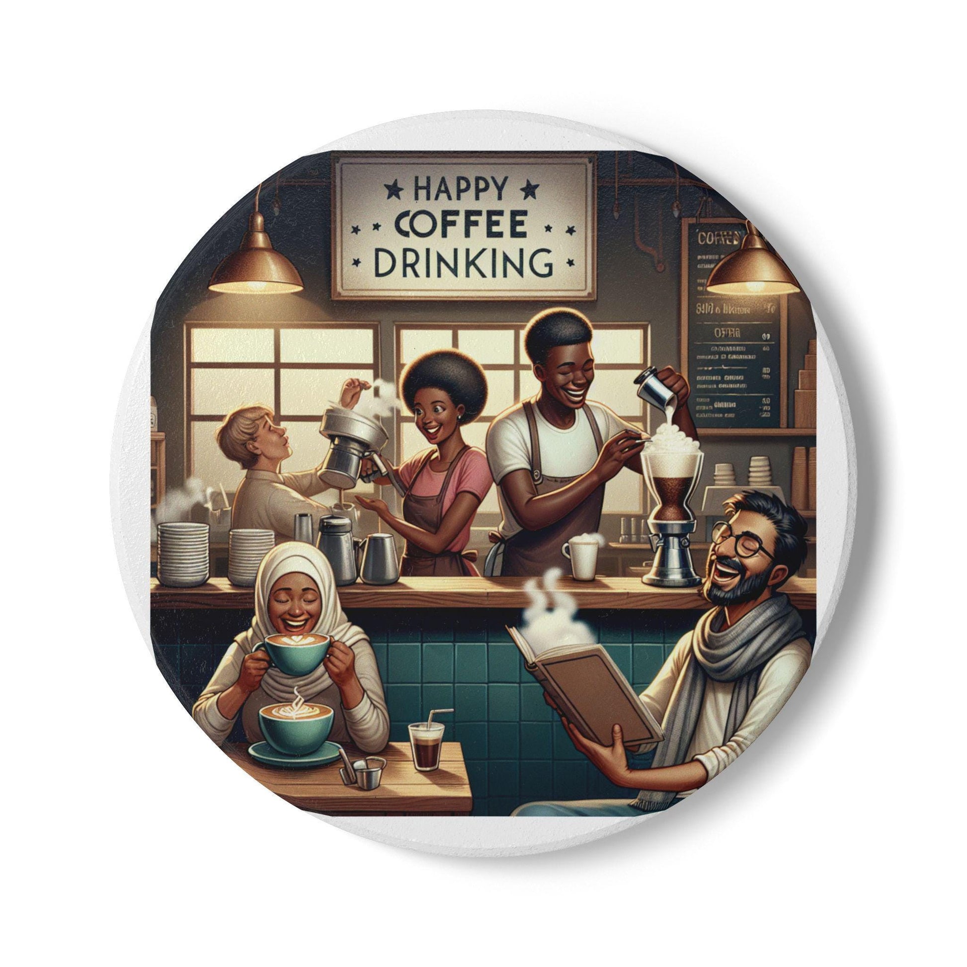 Cheerful Ceramic Coffee Coaster: Ideal Present for Caffeine Enthusiasts & Cafe Decoration - Toddcraft