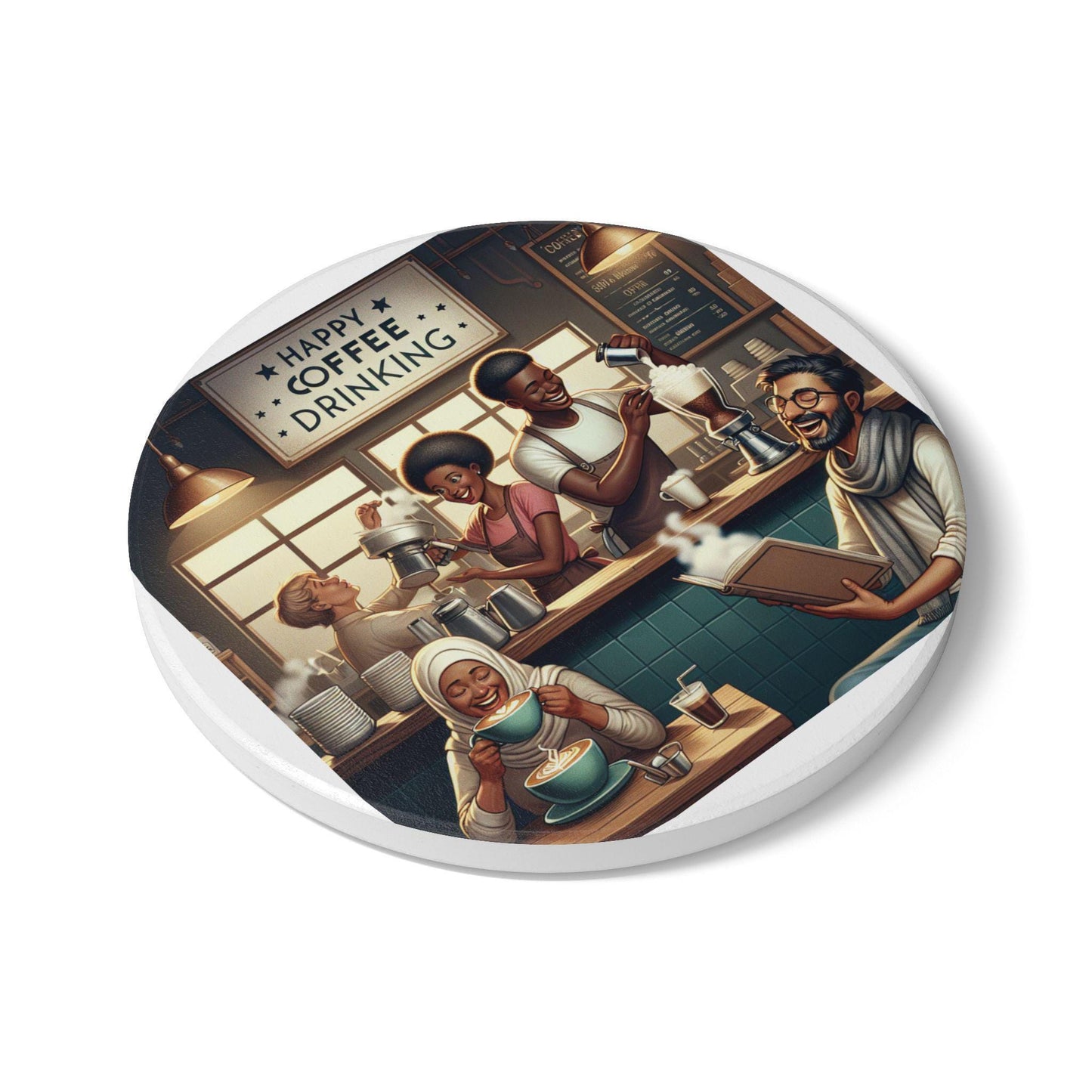 Cheerful Ceramic Coffee Coaster: Ideal Present for Caffeine Enthusiasts & Cafe Decoration - Toddcraft