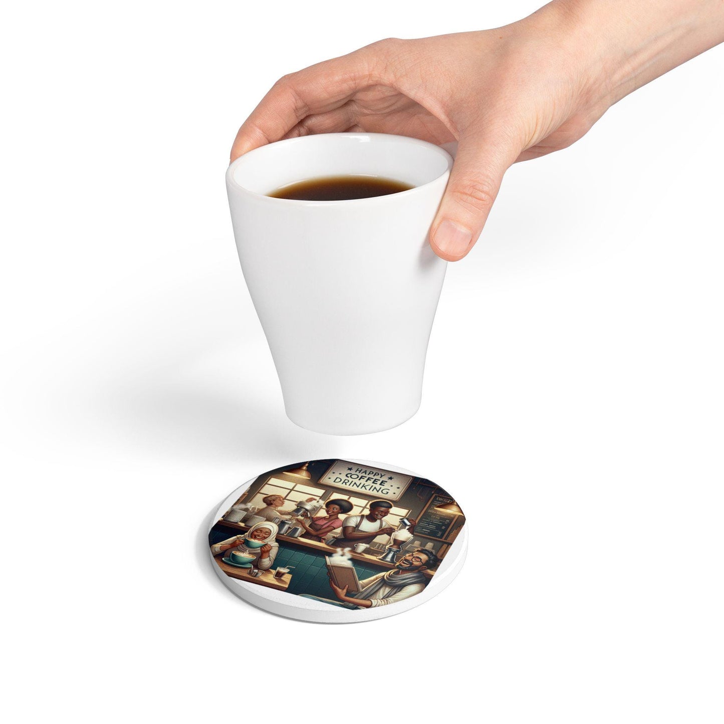 Cheerful Ceramic Coffee Coaster: Ideal Present for Caffeine Enthusiasts & Cafe Decoration - Toddcraft